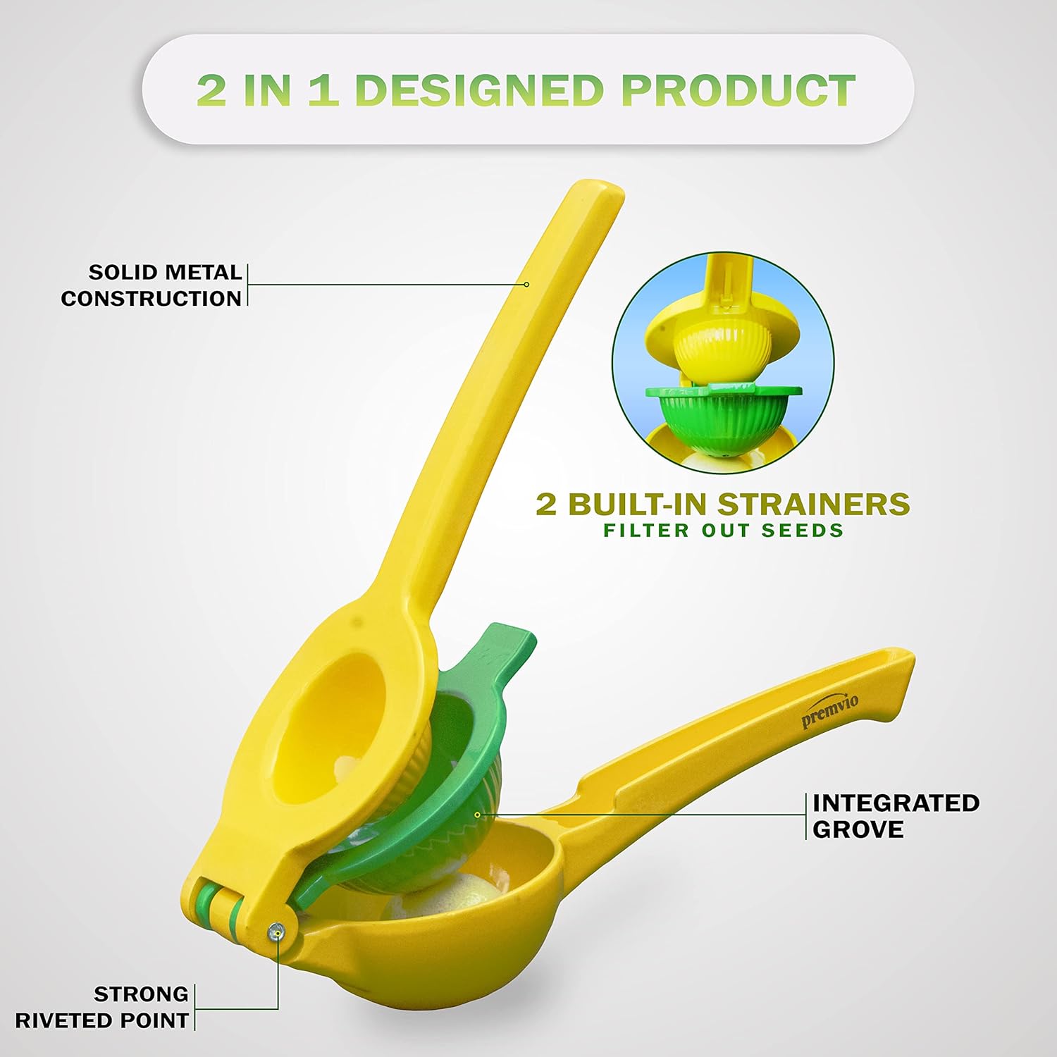 Premvio Premium Quality Metal Lemon Squeezer with Peeler